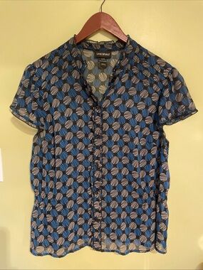 Lane Bryant Blue & Black Geometric Short-Sleeve Button Shirt